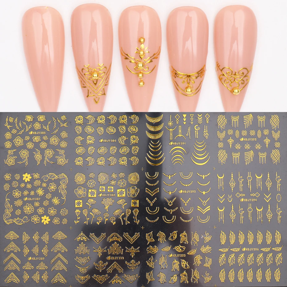 Nail Stickers Nail Art Decoration Nail Decals 12pcs 3D Nail Stickers Gold Flower Leaf Lace Design Geometry Line Nail Art Sliders Manicure Polish Decal Wrap Decorations JIHBJY