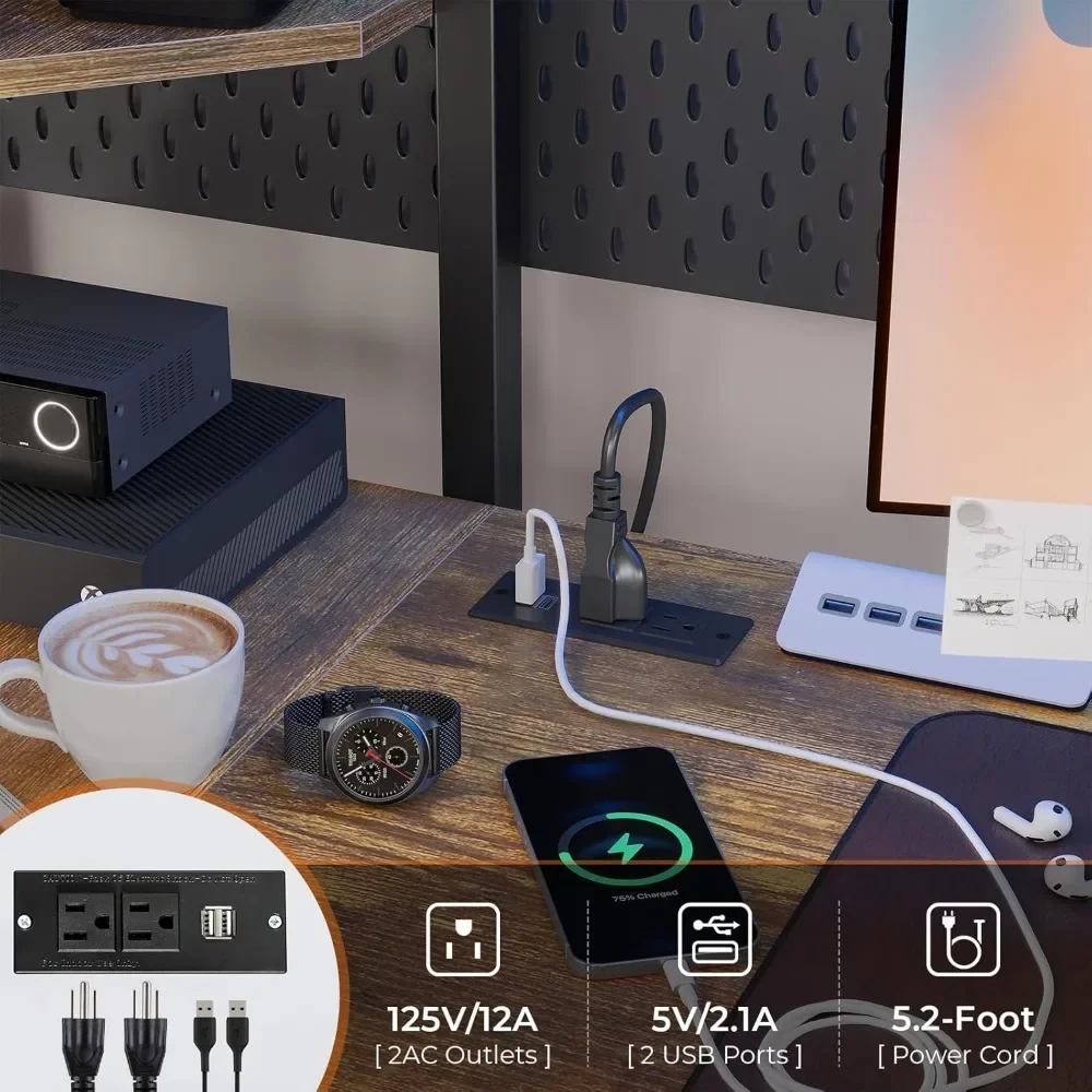 Loft Bed with U Shaped Desk and Led Lights with Charging Station and Storage Shelves Safety Guard Twin LED Loft Metal Bed Frame 5