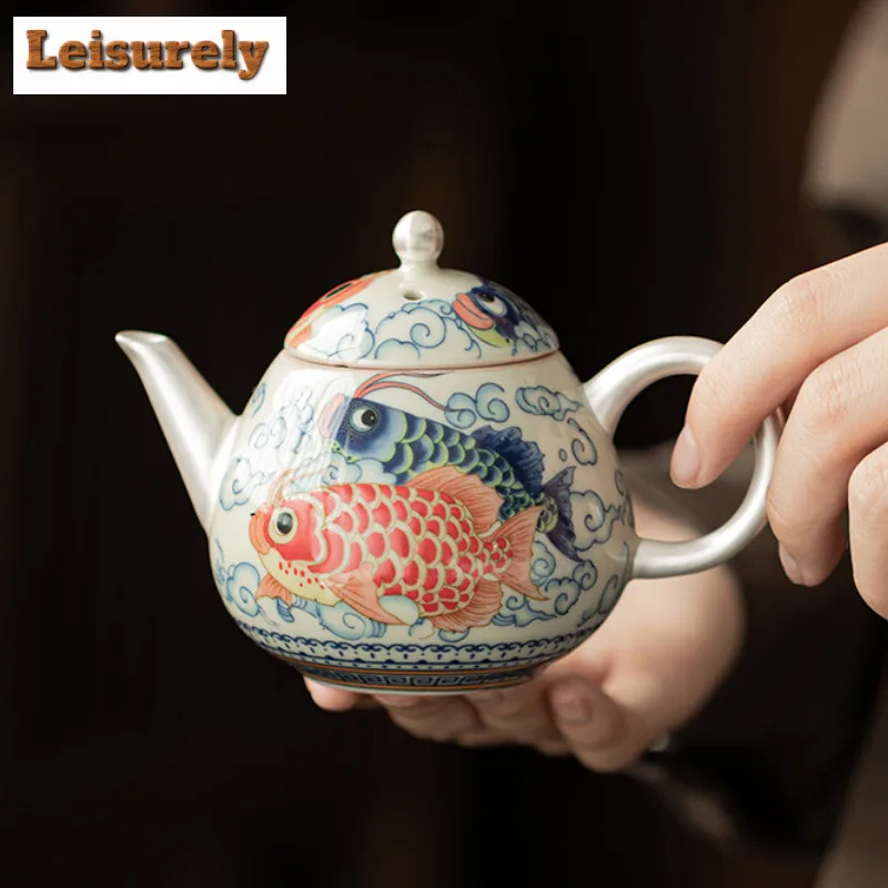 Gilt Silver Dragon Fish Tea Set Complete Set Traditional Tea Ceremony Set Tea Maker Teapot and Tea Cup Set Tableware Ornaments