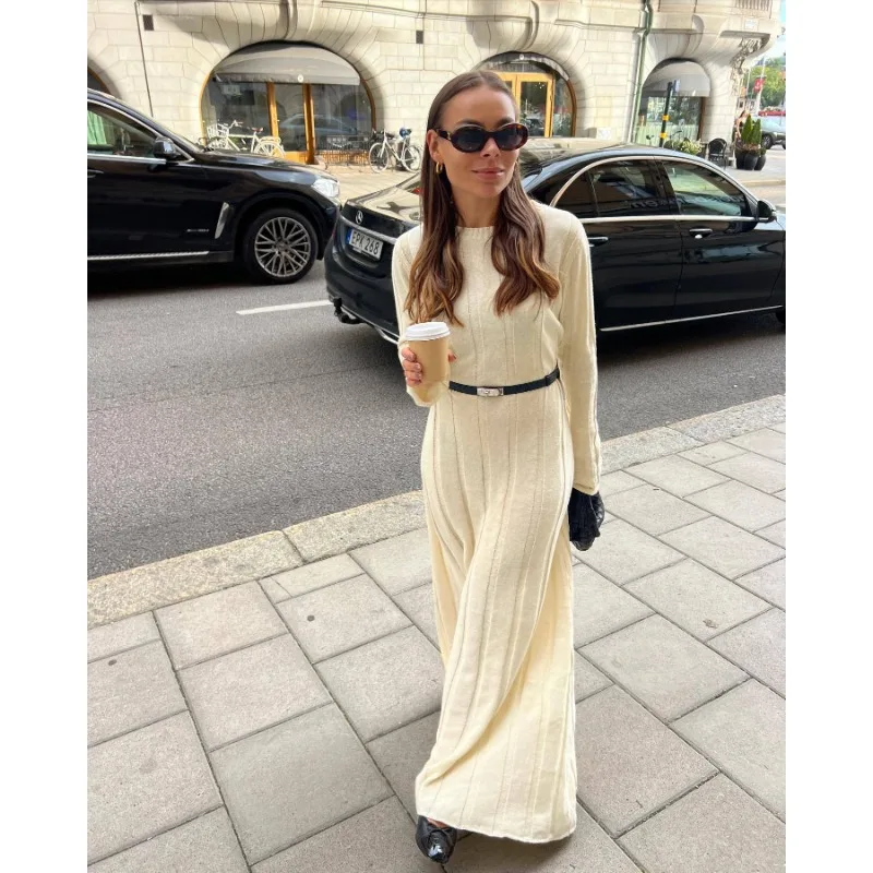 Fashion Loose High Waist Long Dress Female Long Sleeve Solid Pullover Dress Streetwear Knitwear Winter Women Maxi Dress