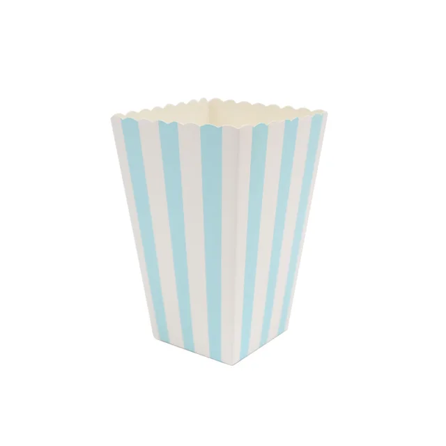 WALMD 6pcs Popcorn Box Colorful Chevron Stripes Dot Gold Gift Box Party Favour Wedding Pop Corn Kid Party Decoration Bags Loot Blue stripes