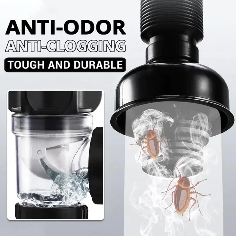 Kitchen Sink Drain Pipes Flip-Top Retractable Deodorizing