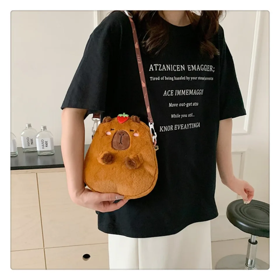 Qutalmi Borsa a tracolla Capibara, Borsa in peluche Capibara,Borsa a