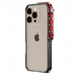 Cyberpunk Shockproof Aluminum Alloy Frame Case with Heat Dissipation - iPhone 15 Plus (Black Red)