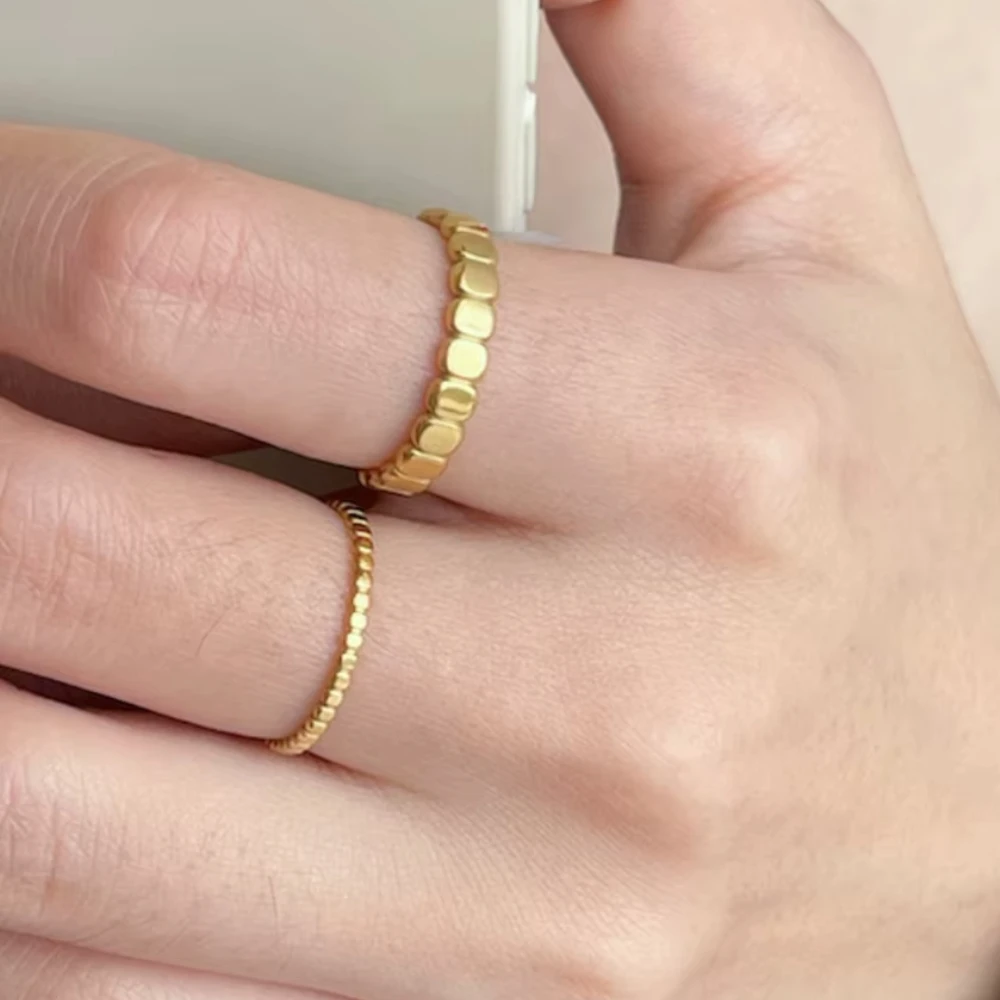 Gold Beaded Stainless Steel Rings for Women - Retro Statement Plain Band Knuckle Stacking Jewelry