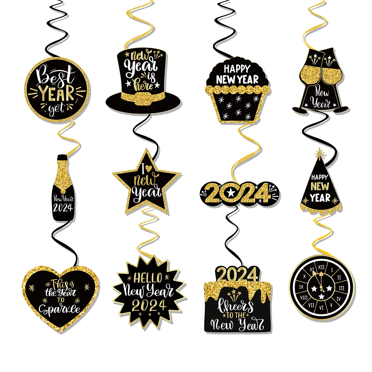 

12 шт., спиральный орнамент с новым годом, потолочный подвесной декор, шляпа для торта, узор, 2024, новогодняя вечеринка, подвесные украшения для дома