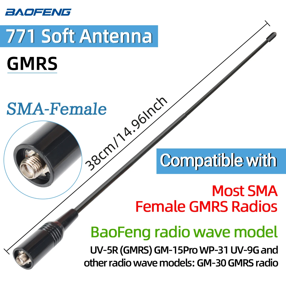 Tri-Band VHF/UHF Walkie Talkie Antenna - SMA Female/Male