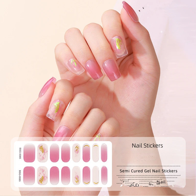 

1 Sheet Semi-Cured Gel Nail Wraps Fingertip Artist Adhesive Waterproof Long Lasting Full Cover Gel Nail Stickers UV Lamp Need