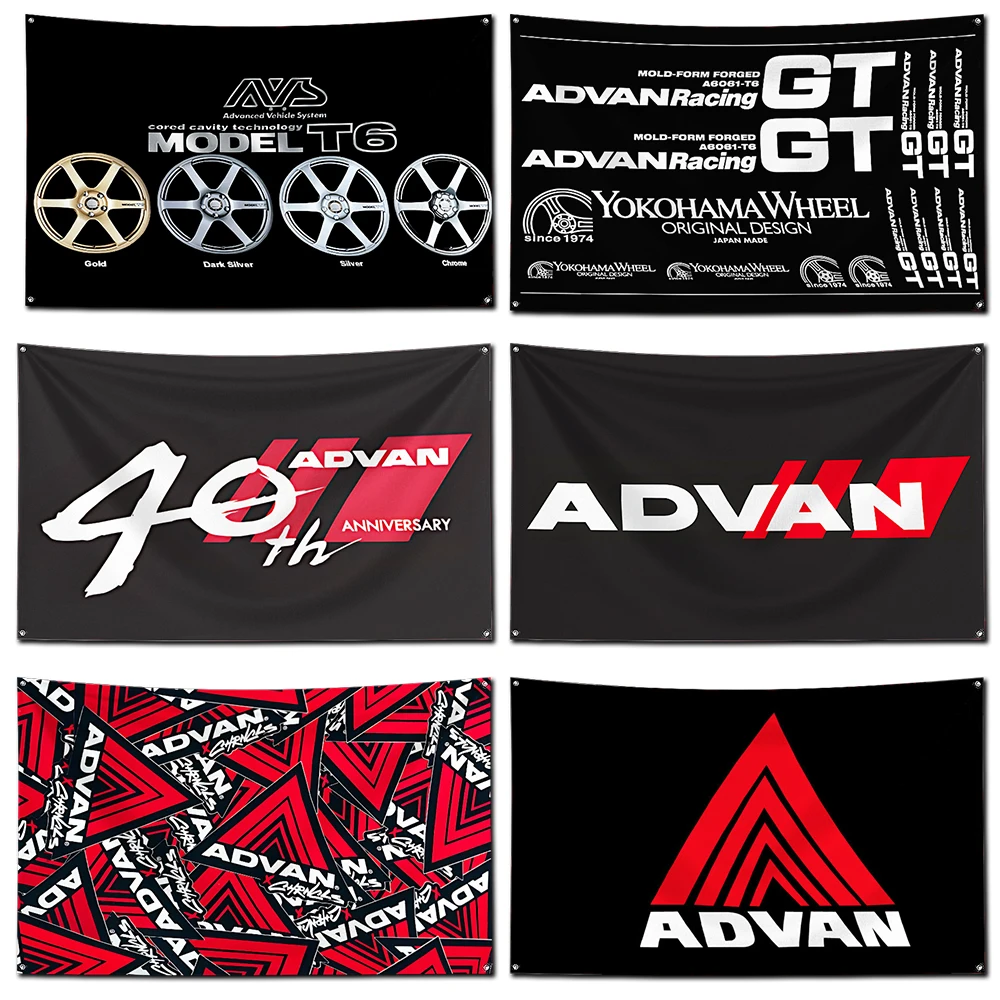 ADVANS WHEEL Flag Polyester Digital Printing Banner 4 Sizes for Garage Wall Art Out Door Decoration With Brass Grommets
