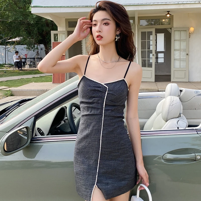 

Lady Irregular Slit Backless Sleeveless Mini Dresses Women Sexy Club Dress 2023 Summer Mujer Pullover Slim Midi Vestidos