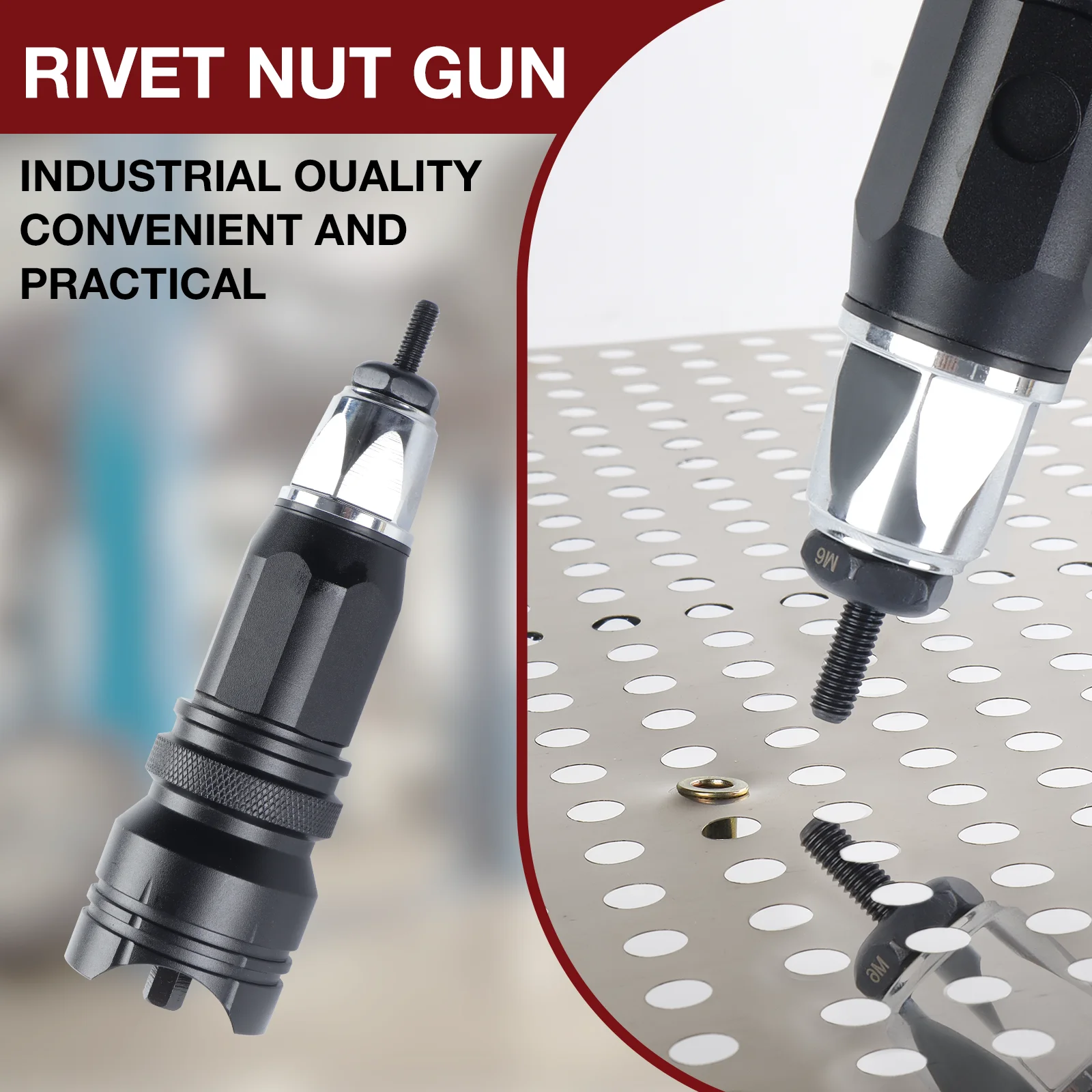 Labor-Saving Electric Rivet Nut Tool Plug-in Nut Quick Riveting Compatible with Cordless Drill for DIY Household with 6 Mandrels