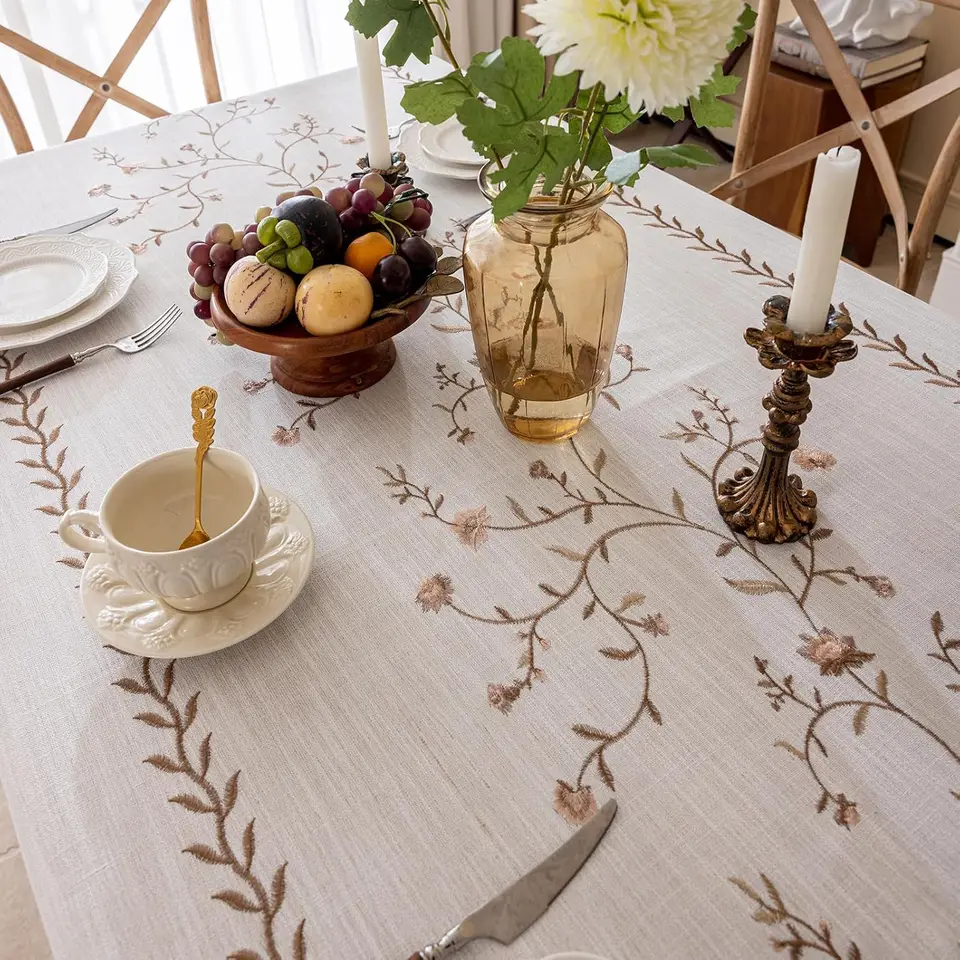 Waterproof Linen Tablecloth with Tassels for Rectangle Tables