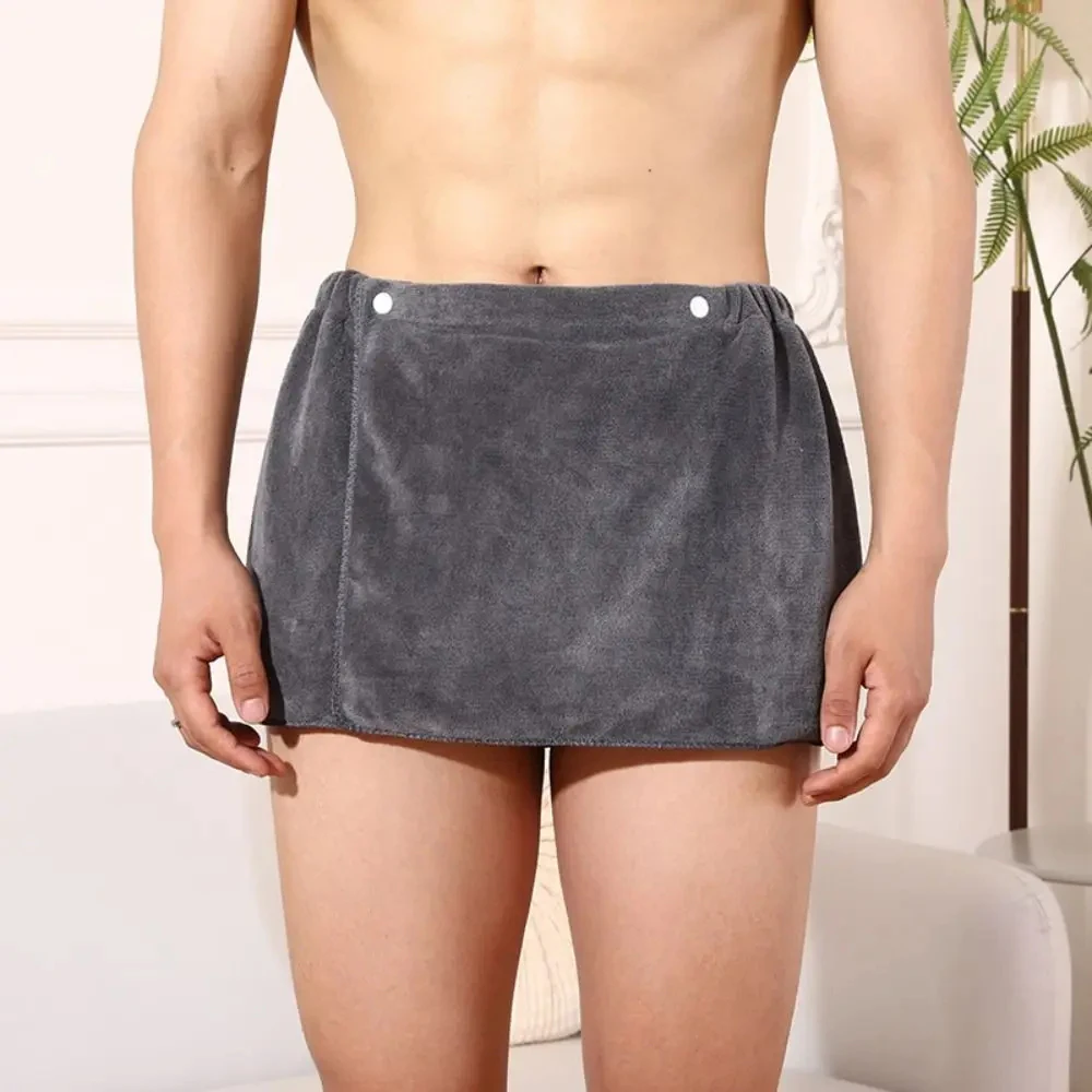 Summer Men's Short Bath Towel Wear-resistant Soft Fleece Leisure Short Towel Fashion Solid Color Button Beach Shower Towel