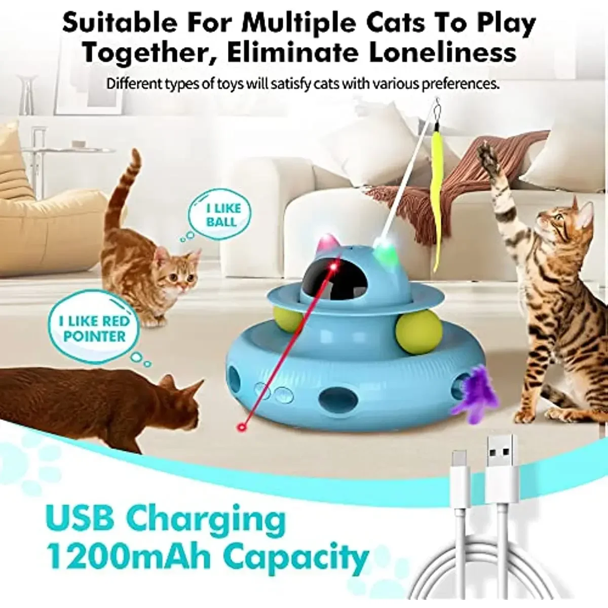 

And 4 Toy for Interactive, Cats Recharge Light Automatic in 1, Exercise Indoor Cat Toys