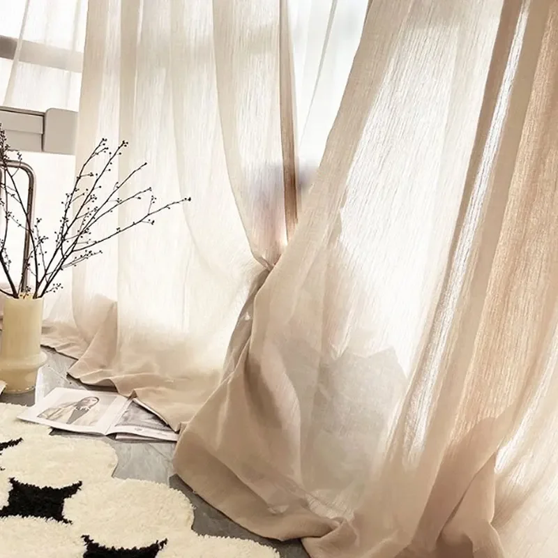 1Panel,Linen Gauze Curtains,Japanese Hemp Material,Log Wind,Balcony Bay window,Living Room,Bedroom Gauze Curtains 2