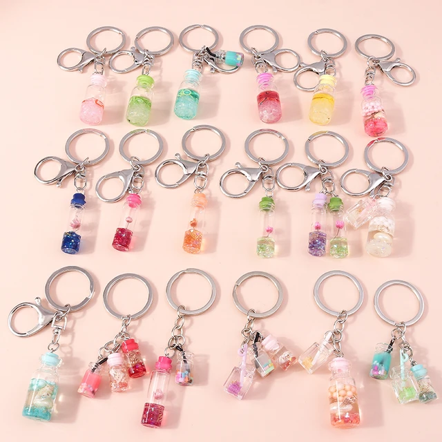 Kawaii Flower Quicksand Bottle Keychain Small Fresh Wishing Bottle Keyrings  For Girls Fashion Backpack Accessories Diy Gifts - Key Chains - AliExpress