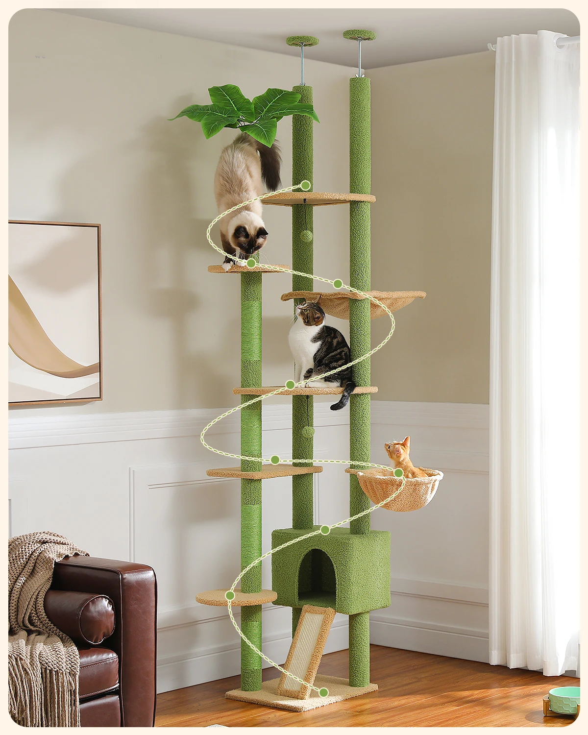 

Adjustable 230-252cm Height Cactus Cat Tree with Condo Scratching Post Multi-Level Cat Tower Cat Accessories gatos Cat Toys