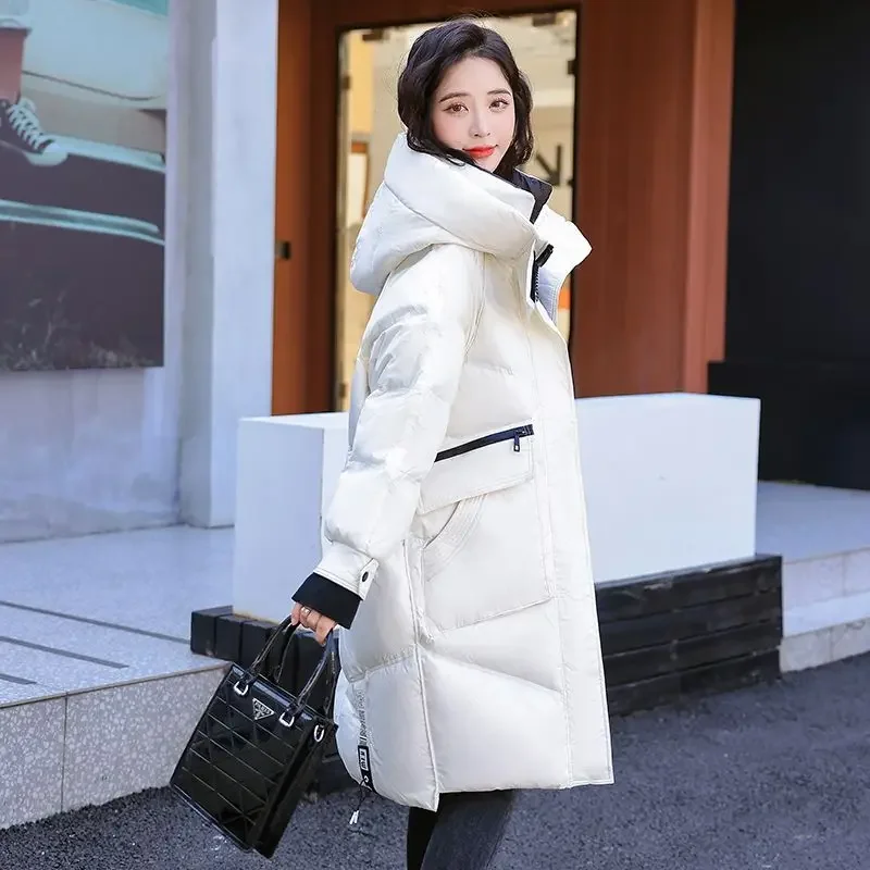 2024 New Women Down Jacket Winter Coat Female Mid Length Version Parkas Loose Large Size Warm Outwear Hooded Versatile Overcoat