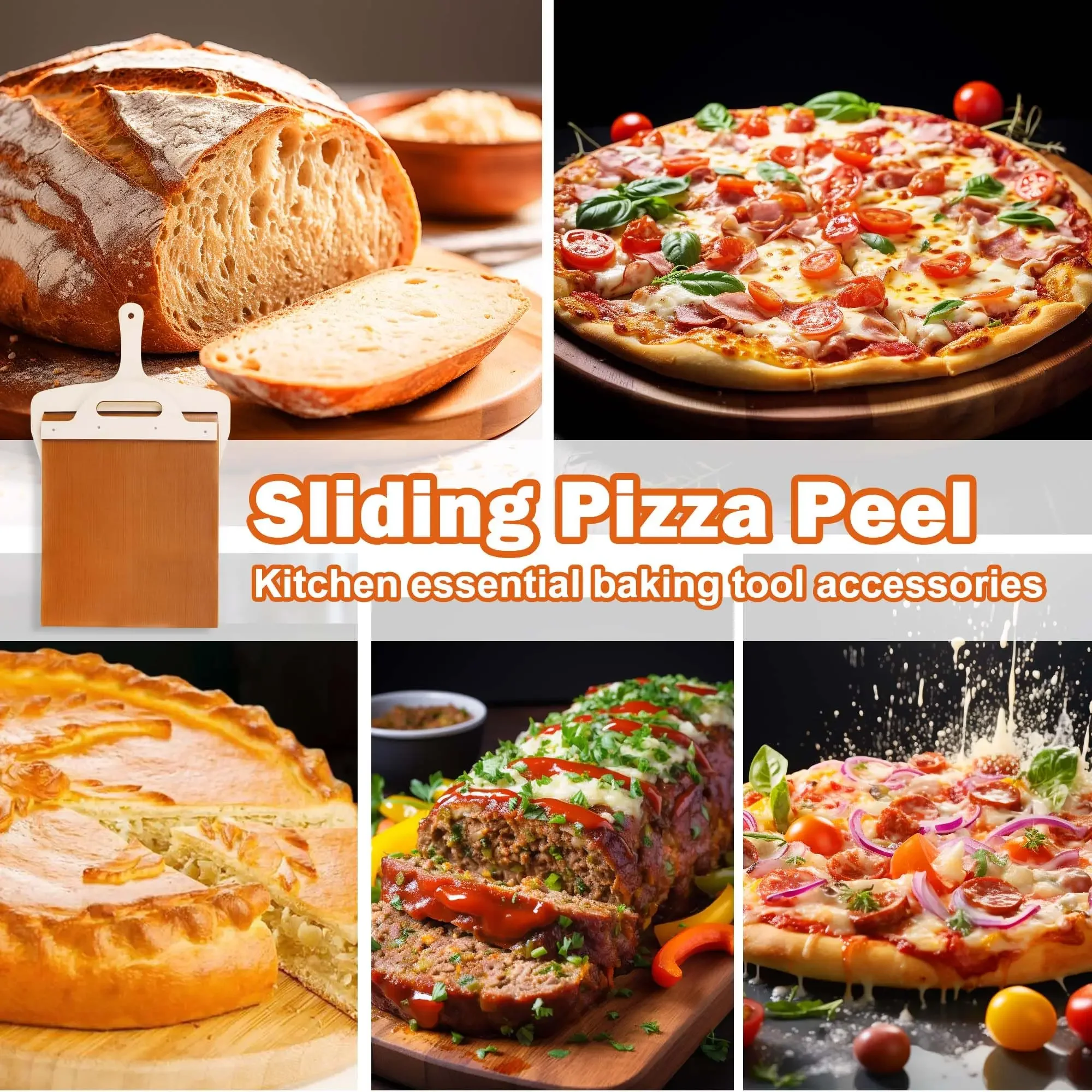 Pizza Peel Sliding shovel Shovel Foldable Wooden Handle Transfer Tray Pizza Spatula Bread Baking Tools Kitchen Gadgets