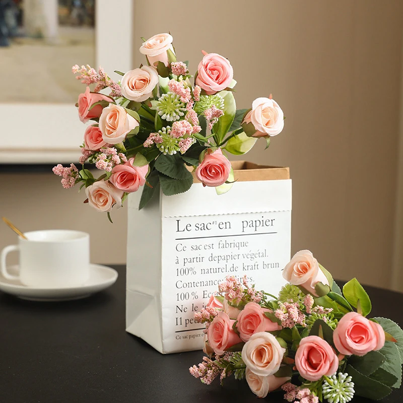 

Новая модель, набор из 5 вилок, маленькая Роза в скандинавском стиле, Свадебный, домашний, гостиничный цветочный букет для невесты