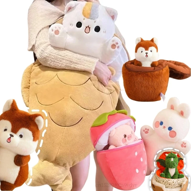 80CM Kawaii Taiyaki Cat Fruit Rabbit Plush Toys Animals Nest Throw Pillow Fish Cushion Dolls Birthday Gifts for Girls Home Decor
