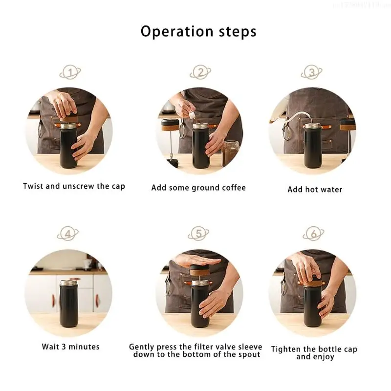 Portable Outdoor French Press Insulated Coffee Pots Stainless Steel Texture R9UD