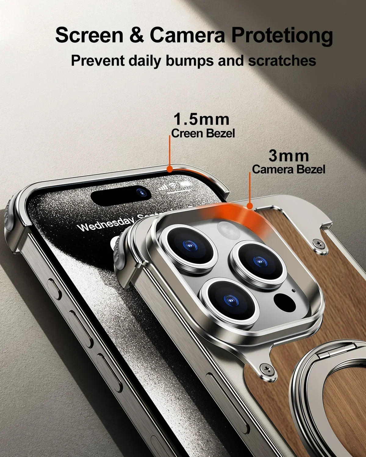 Eary Natural Wood for iPhone 17 16 15 Pro Max Case Frameless with MagSafe Phone Stand Shockproof Protective iPhone 14 Pro Cover