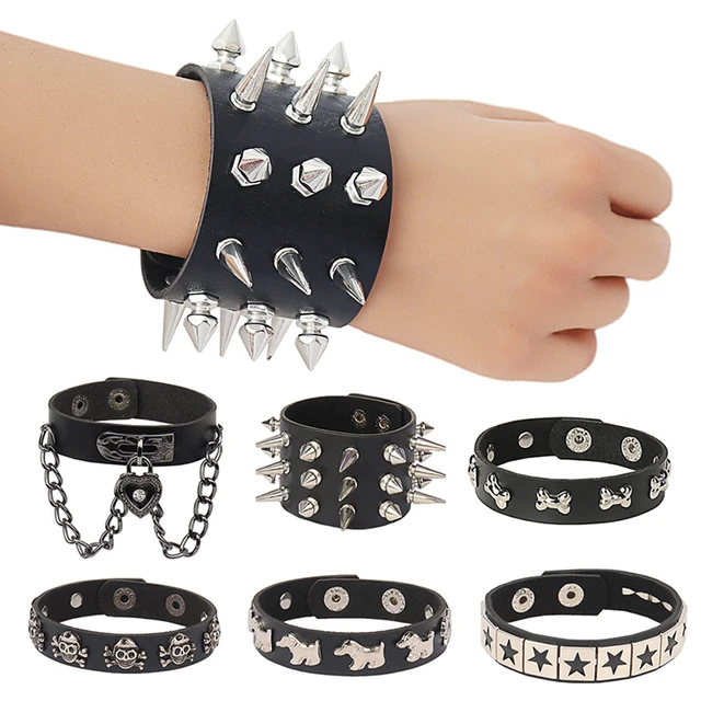 Heart Star Spike Leather Bracelet Mens Wristband Women Punk Rock Bangle  Goth Jewelry Cosplay Emo Gothic Accessories 2023 New - AliExpress