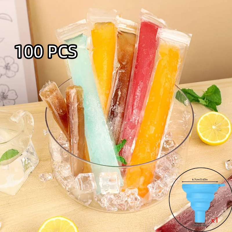 Disposable Ice Popsicle Mold Bags 100Pcs Freezer Tubes Zip Seals Ice Cream Yogurt Sticks Juice Smoothies Bags Bpa Free