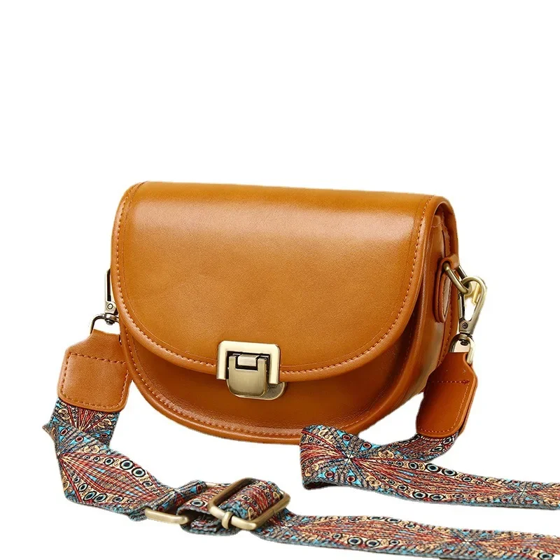 Genuine Leather Women's Small Bag Vegetable Tanned Cow Leather Single Shoulder Bag Lady Popular Messenger Purse