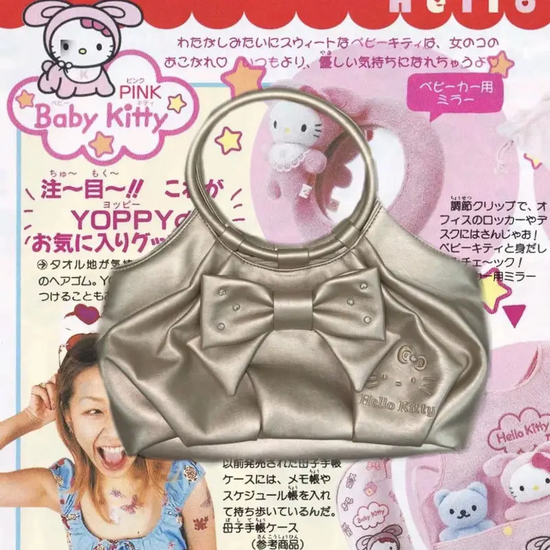 

Medieval hello kitty bow glossy leather rhinestone handbag retro hottie handbag woman for girl gifts