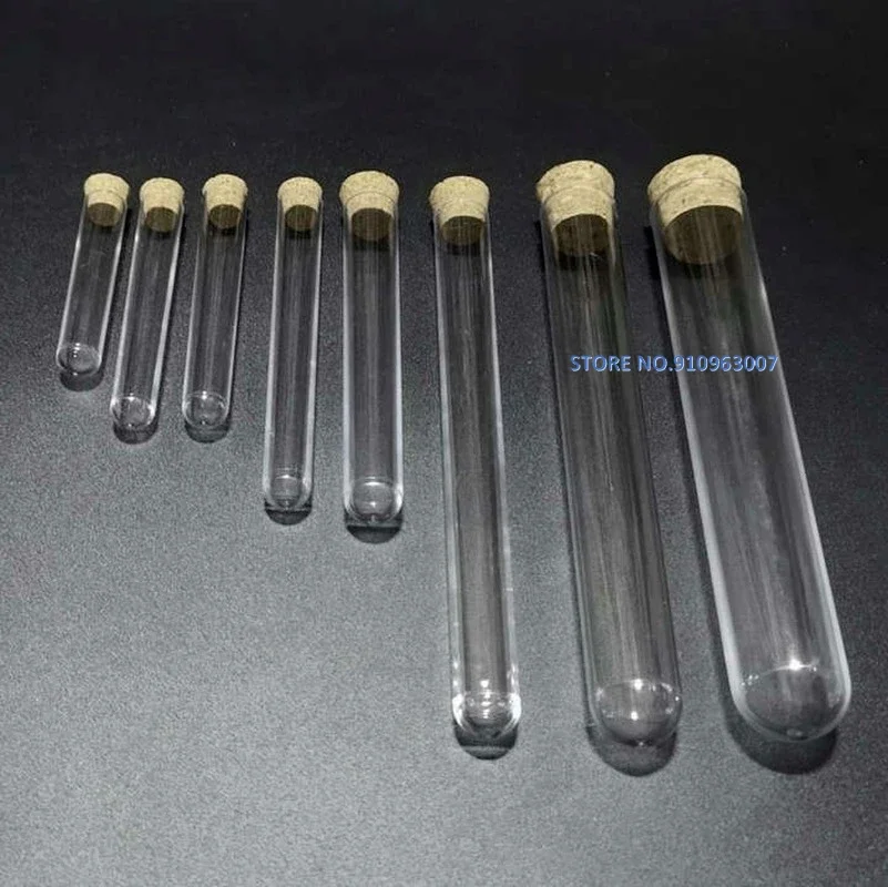 Hard Plastic Test Tubes with Cork Stopper for Experiments Dia 12mm To 25mm Length From 60mm To 150mm lab glass supplies 50pcs/lot