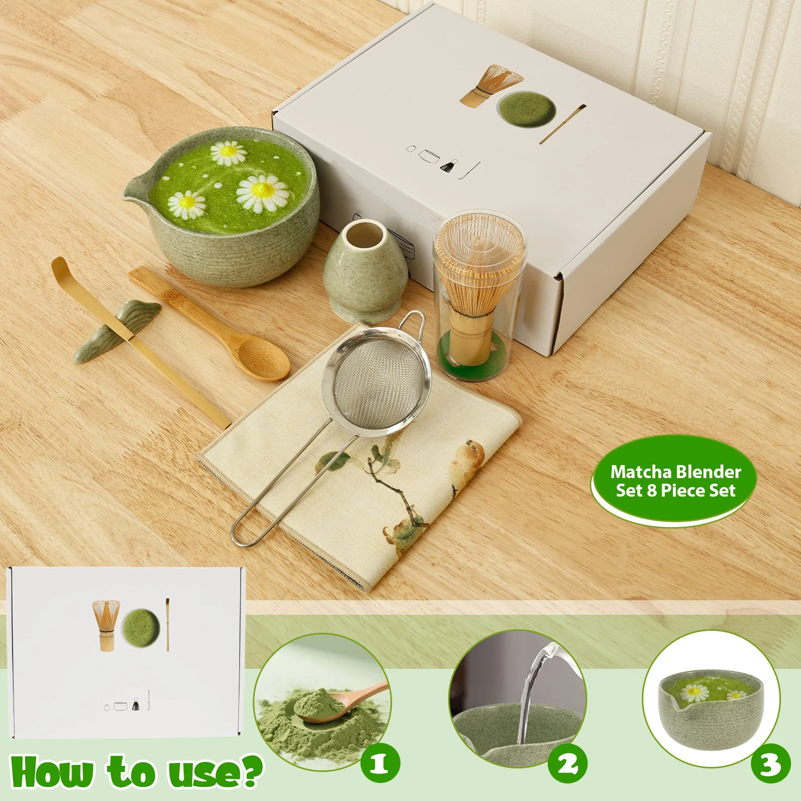 4/8 Pcs Japanese Matcha Bowl Whisk Set Ceramic Matcha Set Easy to Clean Tea Making Kit Tea Accessories for Beginner Matcha Lover