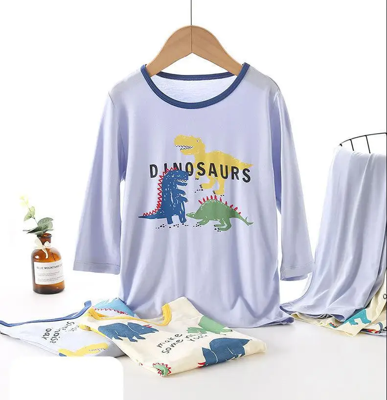 Children Home Wear Clothes Set Summer Short Sleeve Baby Boys Nightwear Clothes Modal Cartoon Dinosuar Kids Boys Pajamas Sets nightgowns elegant