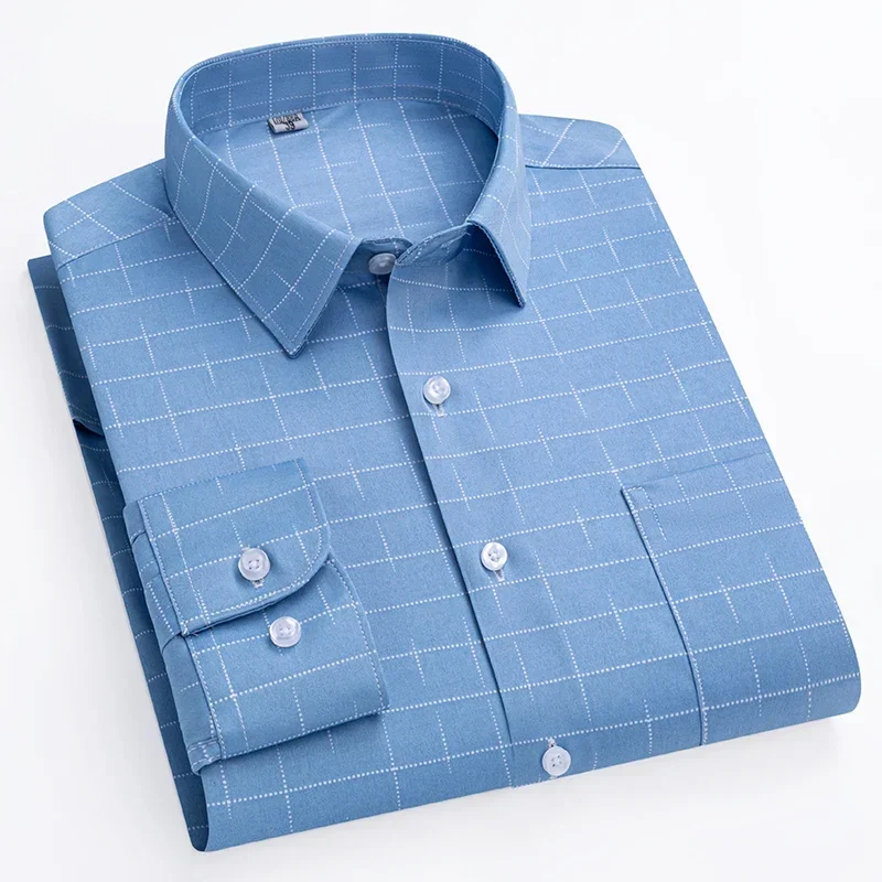 Men's Striped Stretch Business Long Sleeve Formal Dress Shirt Easy Care Casual Fashion Standard Fit Male Workwear Shirts