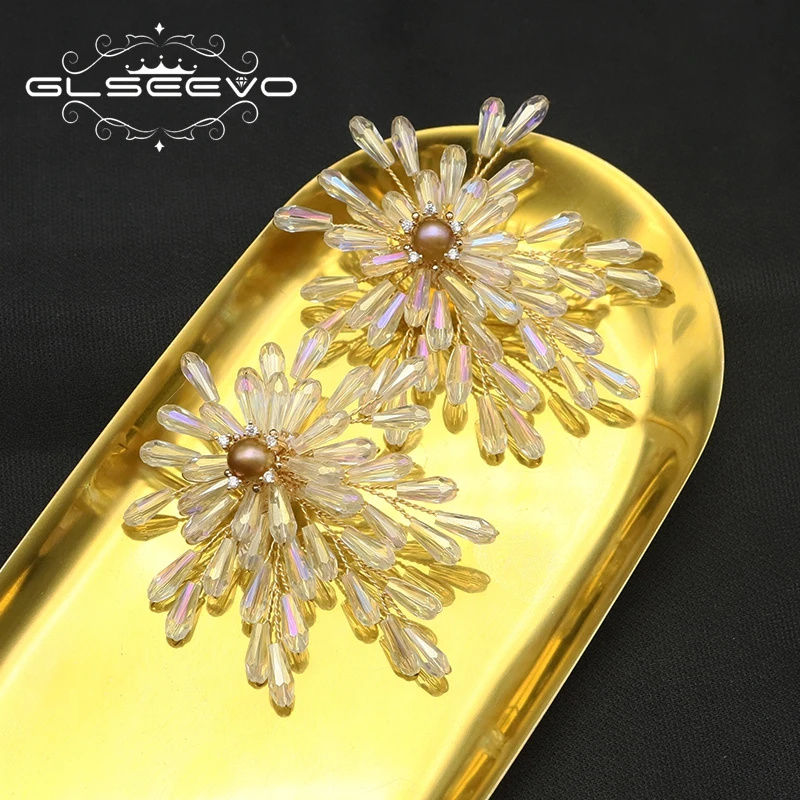 GLSEEVO Plant Leaves Crystal Earrings Creative French Romance Suitable Ladies Elegant Accessories Sweet Jewelry GE1187