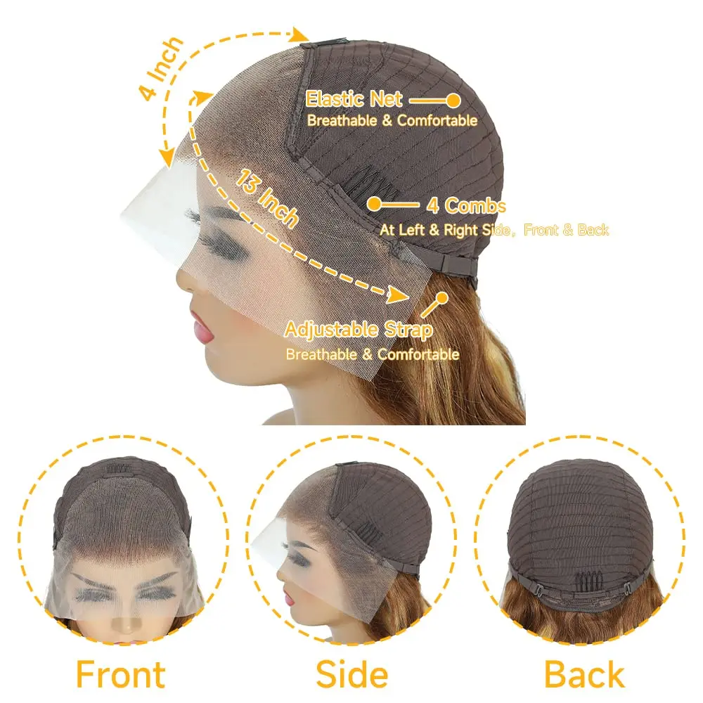 Human Hair 13x6 HD Lace Front Wig 4/27 Highlight Ombre Body Wave Lace Frontal Honey Blonde Ombre Lace Front Wig 4