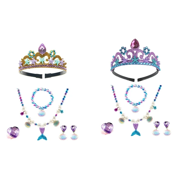 For Little Girls Jewelry Set Blue Purple Mermaid Theme Festive Costume -  AliExpress