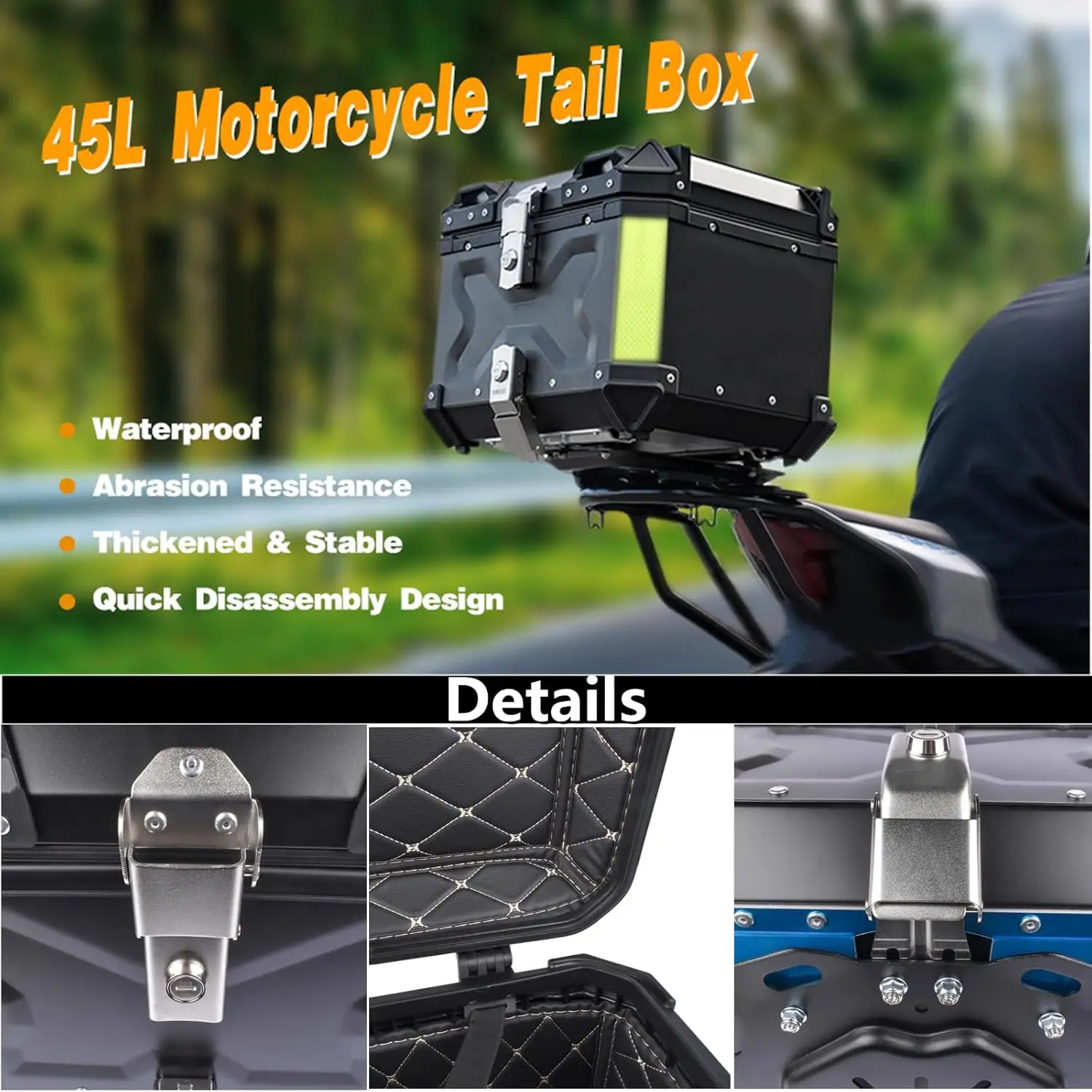 Motorcycle Rear Luggage Case 45L Universal Waterproof Helmet Box Aluminum Alloy Motorbike Trunk Tail