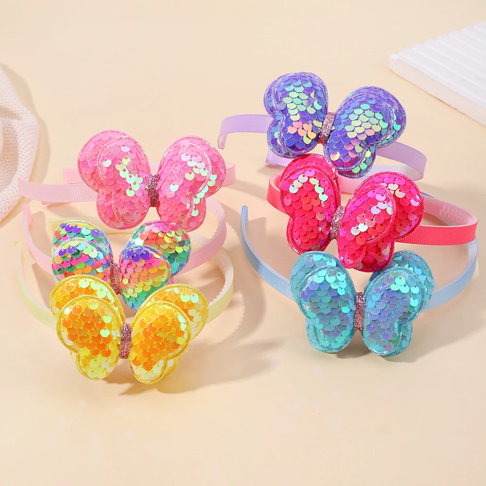 

1Pcs Children Shiny Hair Band Butterfly Sequin Hair Hoop for Girl Creative Cute Hair Decoration Boutique Baby Hair Accessories