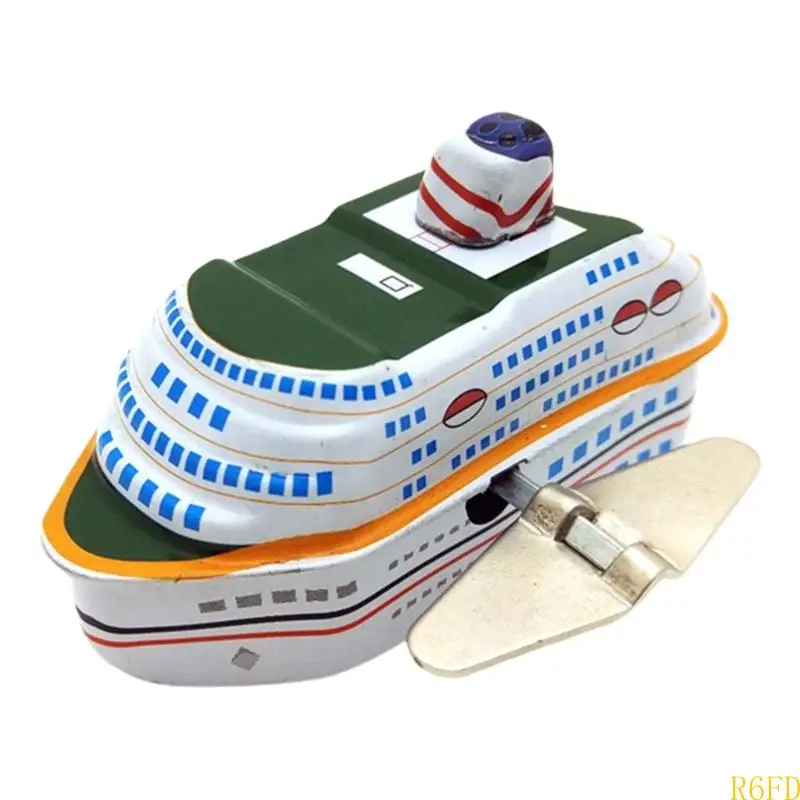 R6FD Nostalgic Cruise Ship Tinplate Figure Toy Classical Wind Up Toy for Desk Display