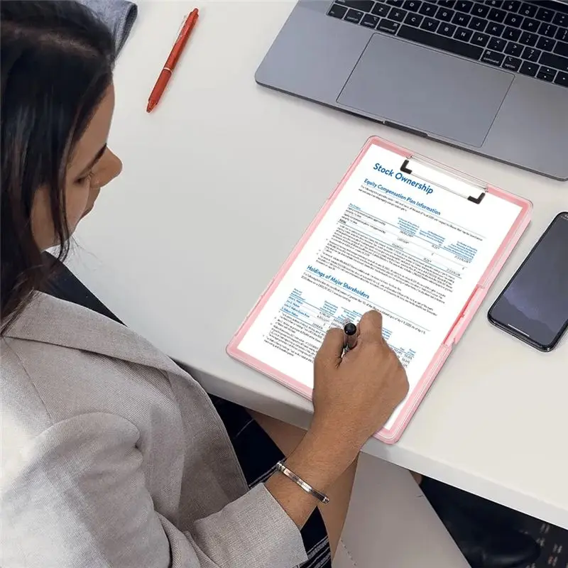 보관함이 있는 A4 클립보드, 수유용 폴더 클립보드, 측면 개방형 휴대용 필기용 클립보드