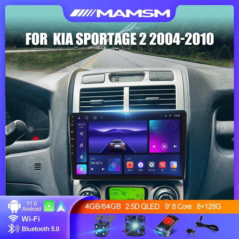 

For Kia Sportage 2 2004 -2010 2Din Android 12 Car Radio Multimedia Video Player Navigation GPS Carplay WIFI RDS Stereo Head Unit