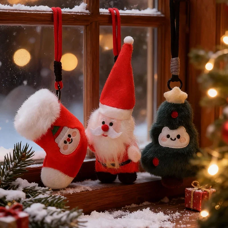 Kawaii Christmas Plush Keychain Cartoon Santa Claus Christmas Tree Doll Stuffed Toys Car Keyring Bag Pendant Hanging Decor Gift