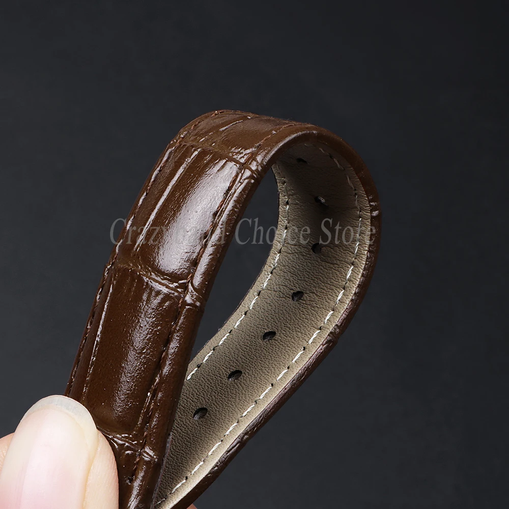 Elegant Leather Watch Band with Detailed Stitching - Premium Business Strap