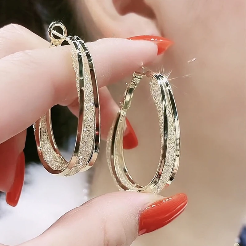 Luxuly High Quality Frosted Hollow Cold Color Metal Hoop Earrings For Women Classic Simple Wedding Earrings Jewelry Party Gift