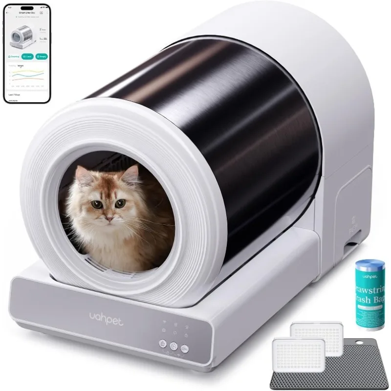 Uahpet 스테인리스 스틸 자동 세척 고양이 화장실, 앱 제어 기능, 하단 입구..