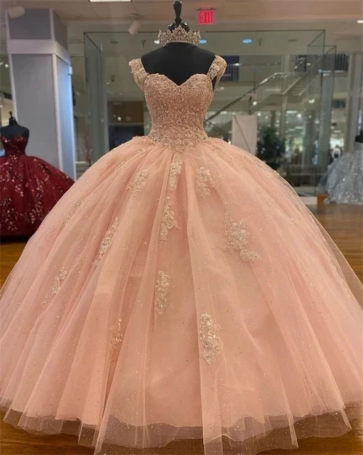 

ANGELSBRIDEP Blush Tulle Ball Gown Quinceanera Dresses Sweet 16 Dress Sweetheart Appliques Corset Back Birthday Party Prom Gowns