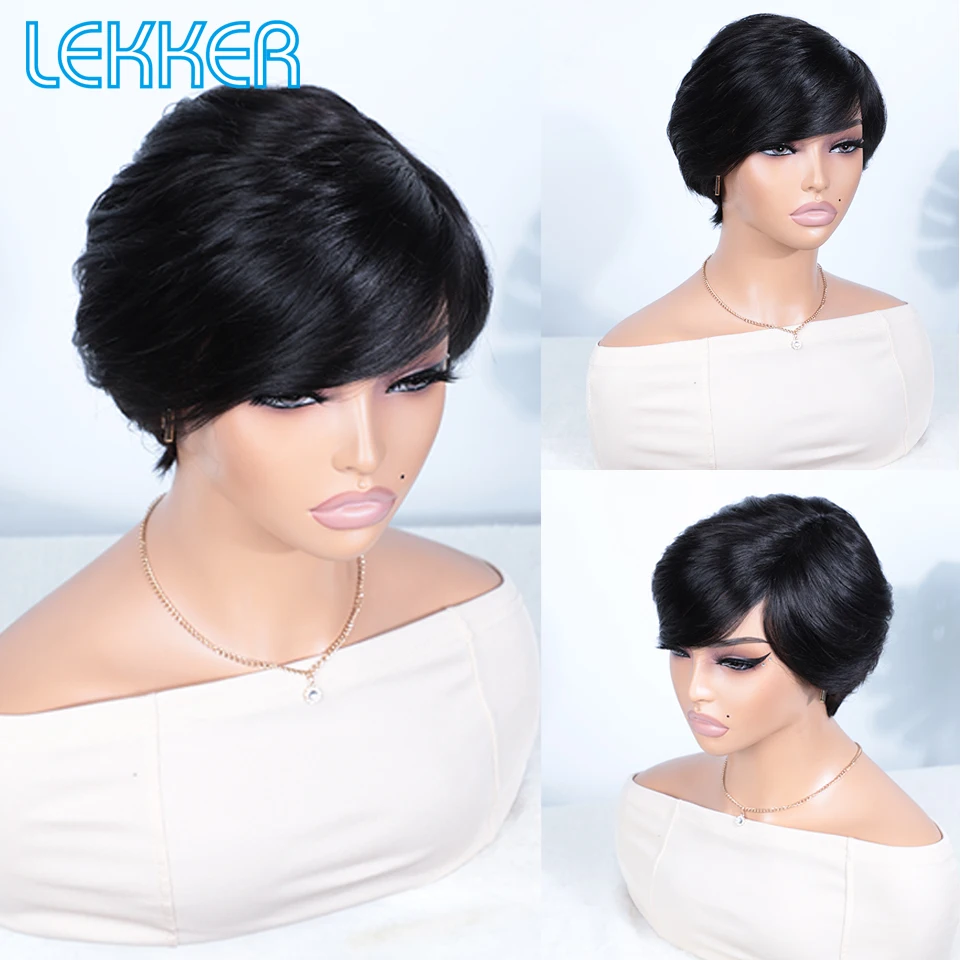 Lekker 100% 인모 가발 컬러 블론드 짧은 픽시 컷 여성용 브라질 레미 헤어 풀 머신 메이드 클리어런스 가발