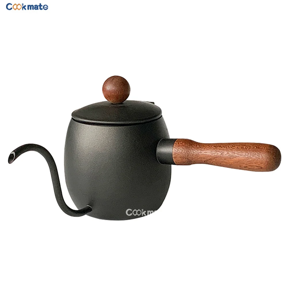 Side Wooden Handle Pour Over Coffee Maker Black Coffee Pot Round